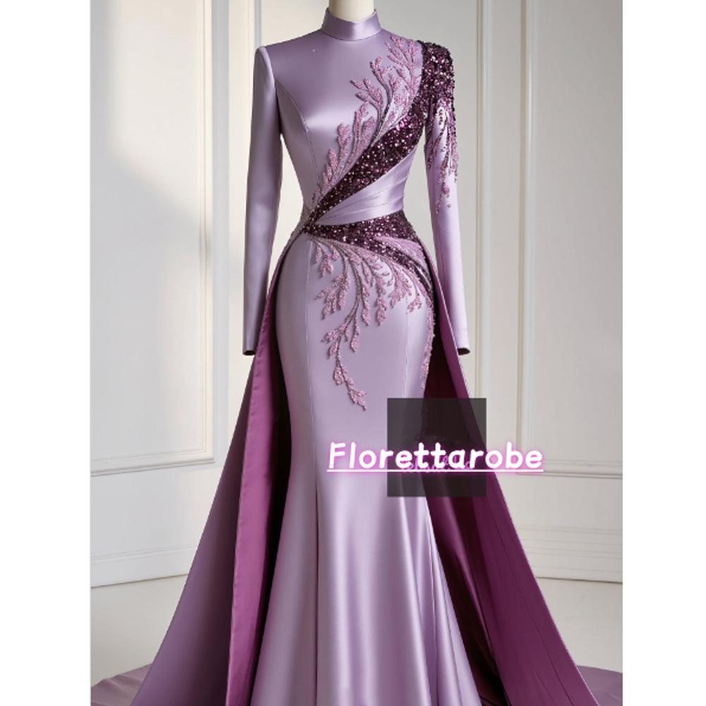 Applique Patch Flower - Florettarobe Exquisite Purple Satin Sequined Appliques