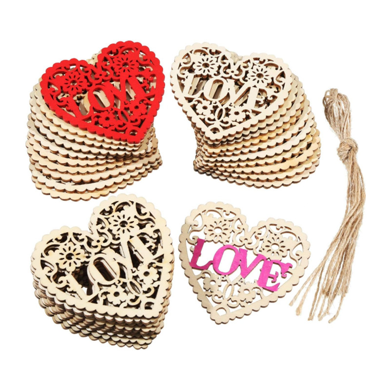 Craft Embellishments - 10pcs Wooden Hearts Unfinished Wood Pieces