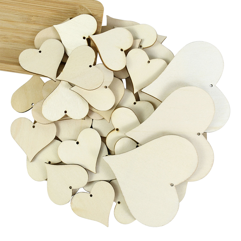Craft Embellishments - 10-100pcs Unfinished Blank Wooden Heart Shaped