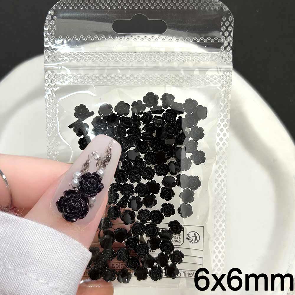 Embellishment Crafts - 100pcs Black Rose Resin Nail Charm