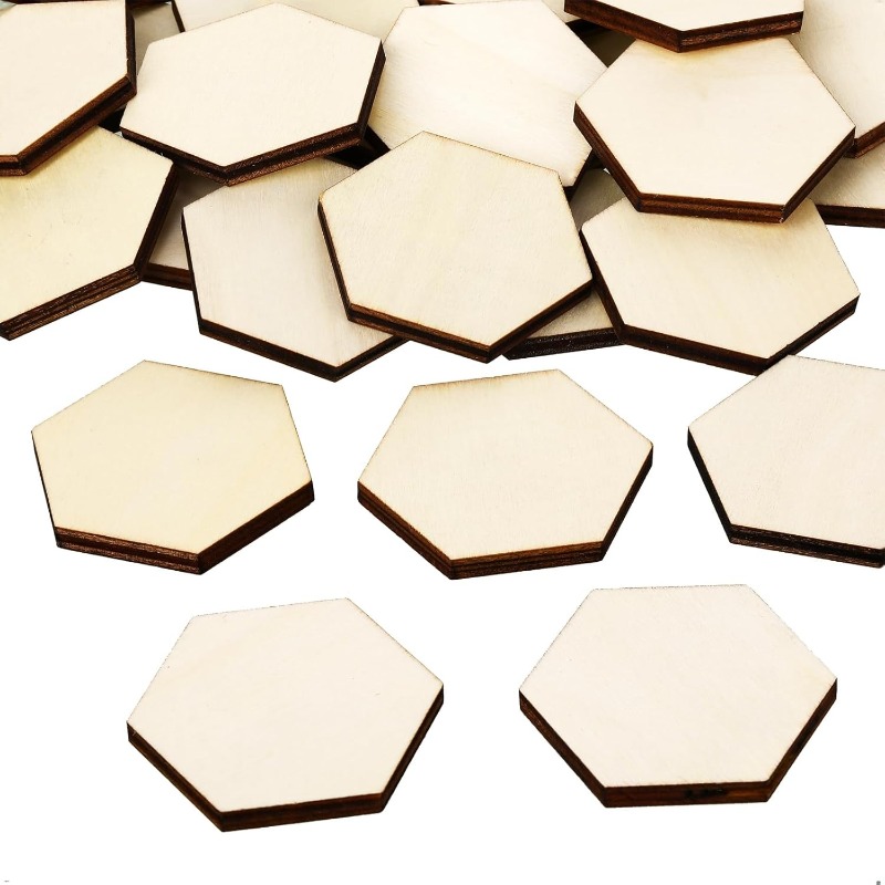 Craft Embellishments - 50PCS 4CM Unfinished Wood Hexagon Pieces