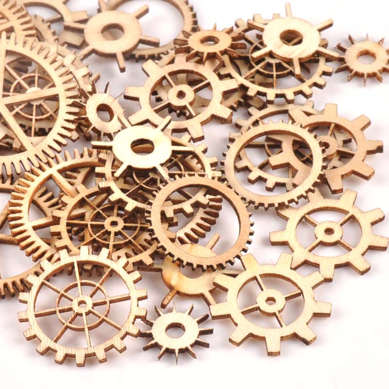 Craft Embellishments - 20-40mm 36pcs Unfinished Wood Craft Gear