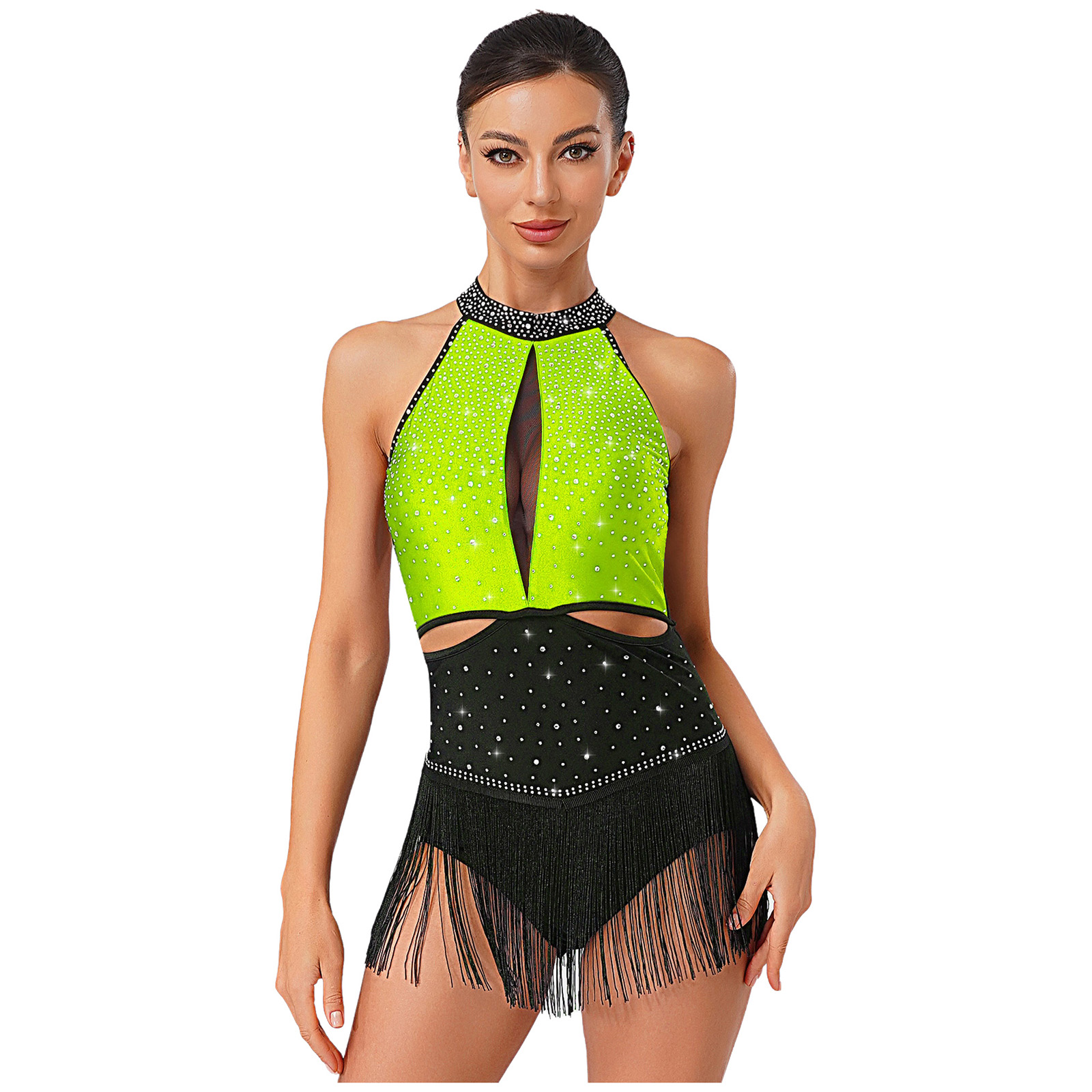 Women Dance Rhythmic Dresses S - Rhinestone Banding Trim 评论和价格