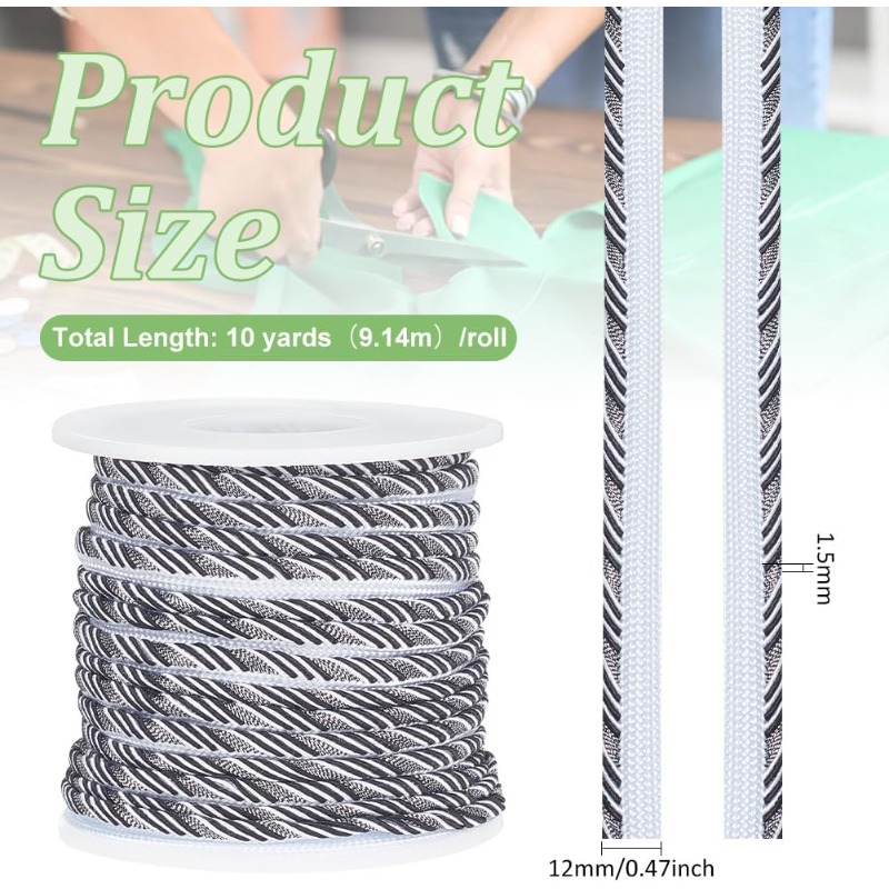 10 Yard Black Twisted Lip Cord - Cord Trim Twisted 评论和价格