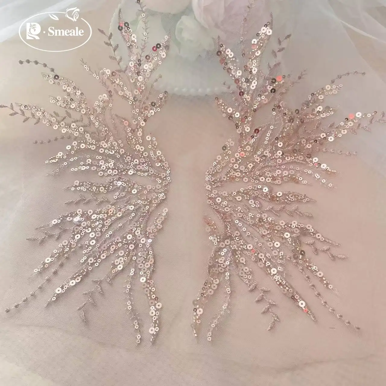 5Pair-2Pair.Rose Gold Sequin T - Applique Patch Flower 评论和价格