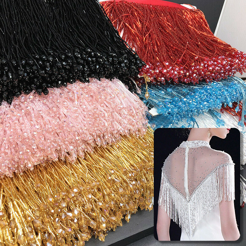 90x15cm Crystal Tassel Lace Be - Beaded Trim Fringe 评论和价格