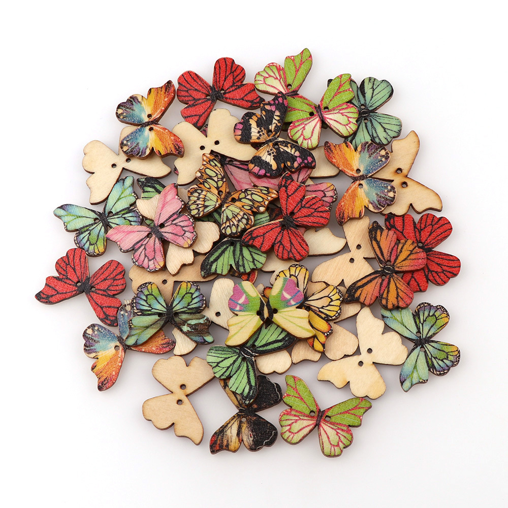 50pcs Butterfly wooden button  - Embellishments For Scrapbooking 评论和价格