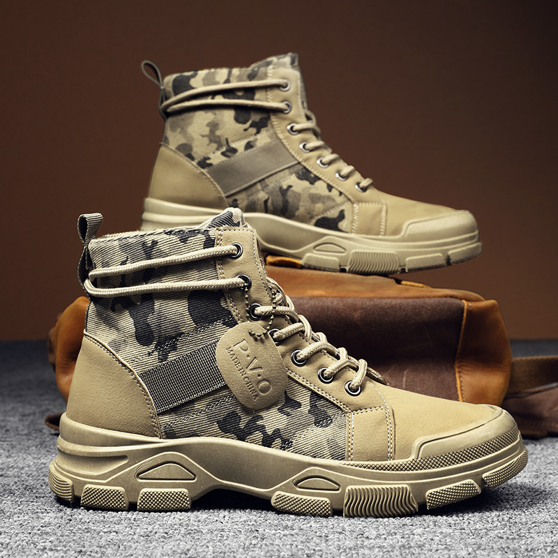 High-Top Boots for Men Autumn  - Guipure Lace Panel 评论和价格