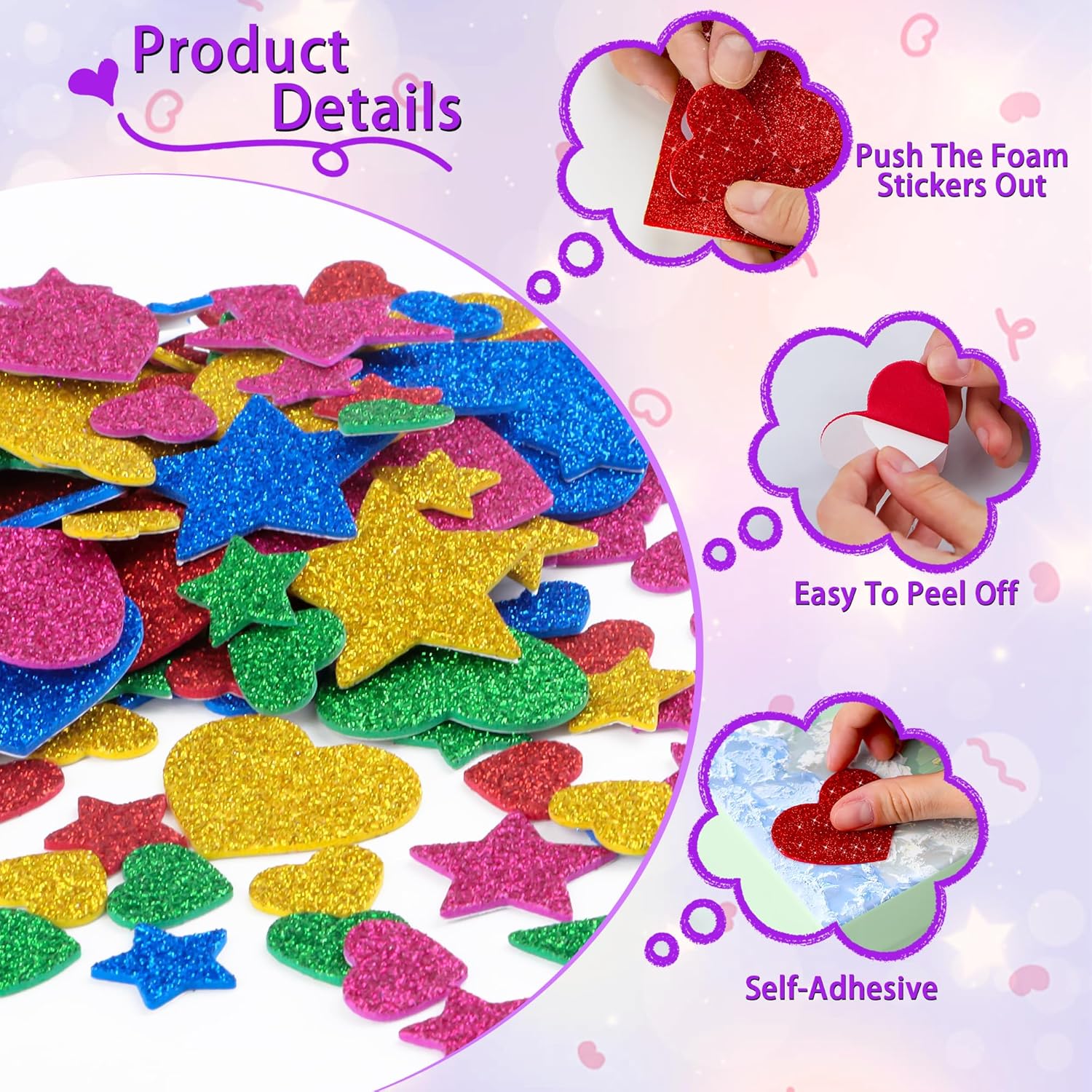 625Pcs Glitter Heart Foam Stic - Glitter Vinyl Roll 评论和价格
