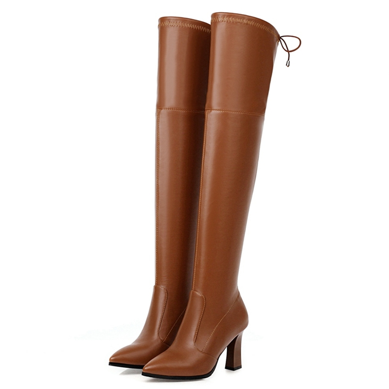 Elastic Thigh High Boots Women - Guipure Lace Panel 评论和价格