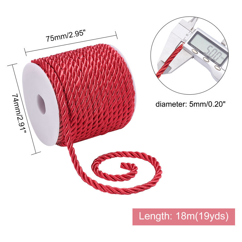 19.6 Yard Red Silk Rope 3-Ply  - Cord Trim Twisted 评论和价格