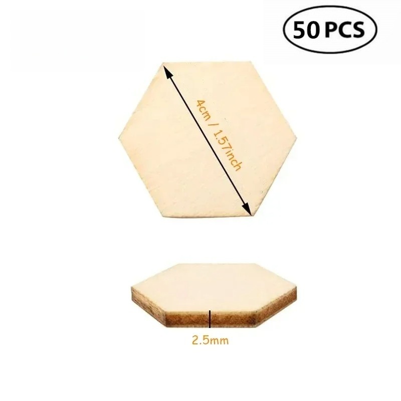 50PCS 4CM Unfinished Wood Hexa - Craft Embellishments 评论和价格