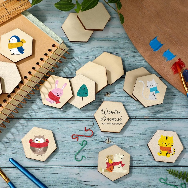 50PCS 4CM Unfinished Wood Hexa - Craft Embellishments 评论和价格