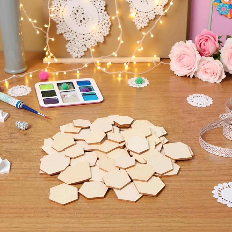 50PCS 4CM Unfinished Wood Hexa - Craft Embellishments 评论和价格