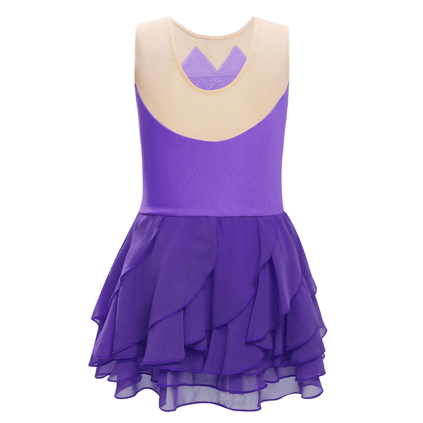 Girls Mesh Figure Skating Dres - Rhinestone Banding Trim 评论和价格