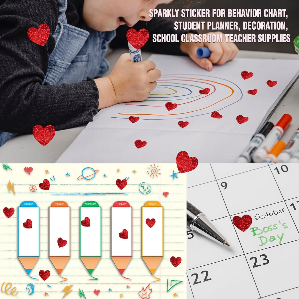 600 Pcs Red Heart Stickers, Sm - Glitter Vinyl Roll 评论和价格