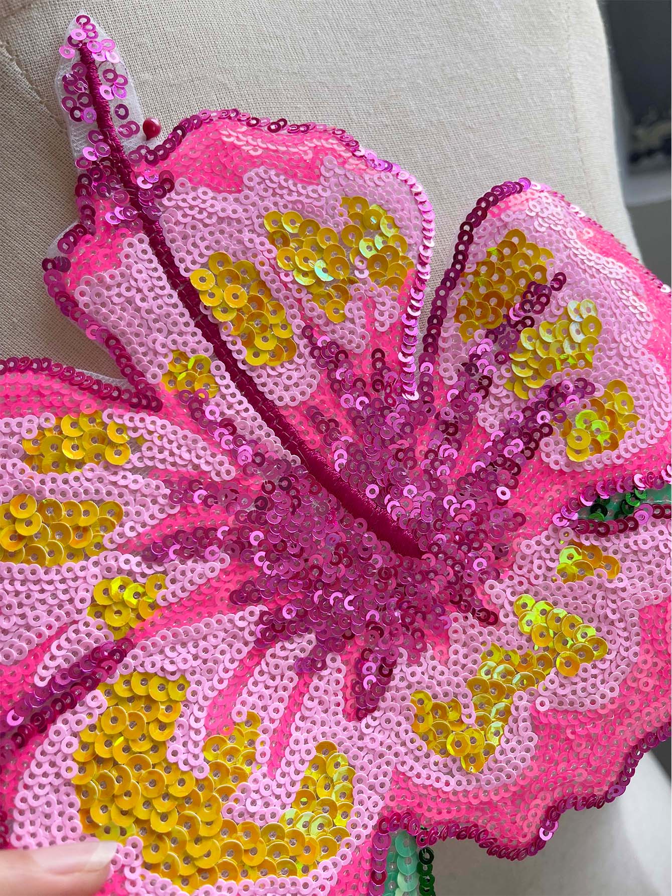 1 Piece 26CM Shining Pink Sequ - Applique Patch Flower 评论和价格