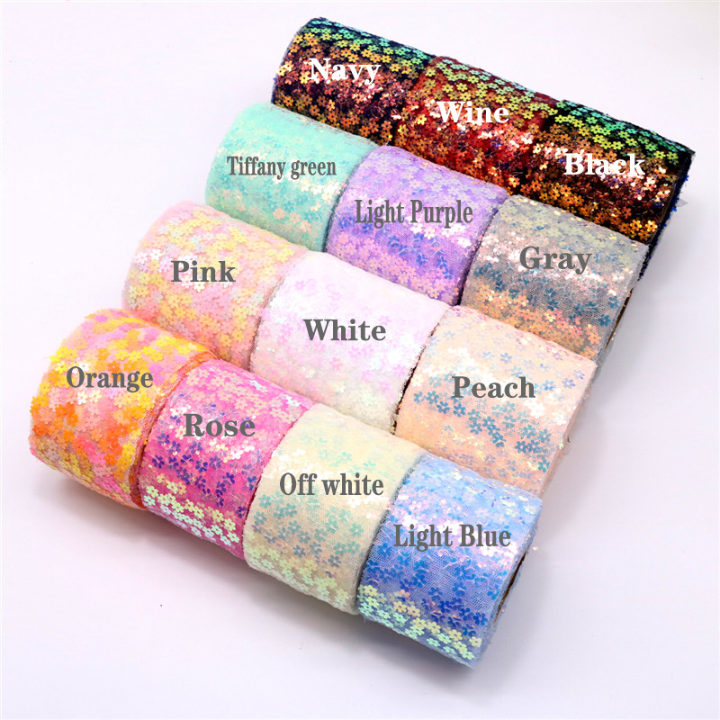 8cm 10cm 10 Yards Glitter Sequ - Organza Ribbon Spool 评论和价格