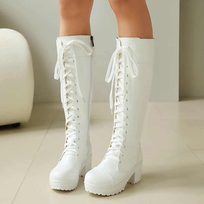 Womens Knee High Lace Up Comba - Guipure Lace Panel 评论和价格